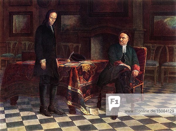 'Peter I. Interrogates Tsarevich Alexei Petrovich'  1871  (1965). Creator: Nikolay Ge.