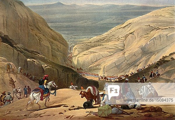 'Army Emerging from the Shutargardan Pass into the Logar Valley'  c1840  (1901). Creator: James Atkinson.
