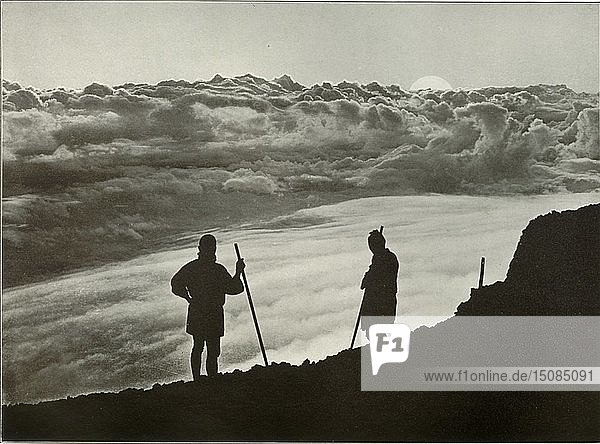 'Sunset from the Summit of Fuji'  1910. Creator: Herbert Ponting.