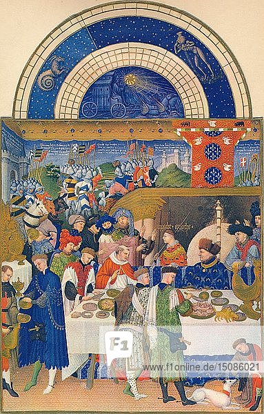January - the Duc de Berry at table  15th century  (1939). Creator: Jean Limbourg.