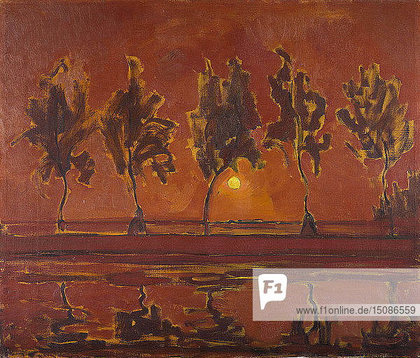 Bäume auf der Gein mit aufgehendem Mond  1907. Schöpfer: Mondrian  Piet (1872-1944).