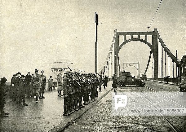 'The 18th Hussars Guarding a Bridge on the Rhine at Cologne'  (1919). Creator: Unknown.