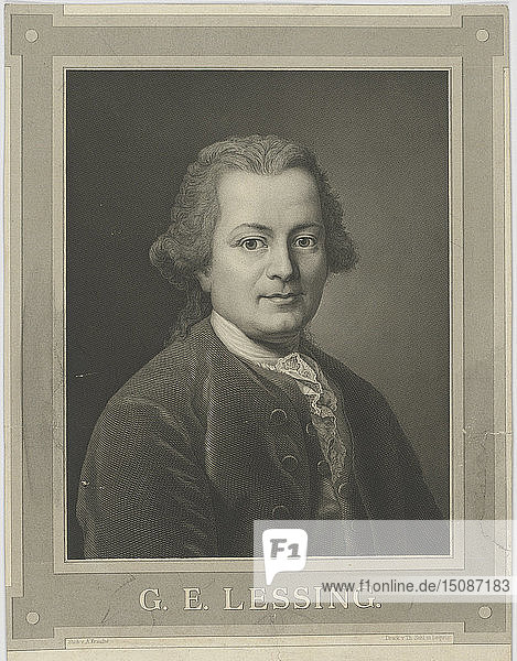 Porträt von Gotthold Ephraim Lessing (1729-1781)  um 1840. Schöpfer: Kraufse  Alfred (tätig Mitte des 19. Jh.).