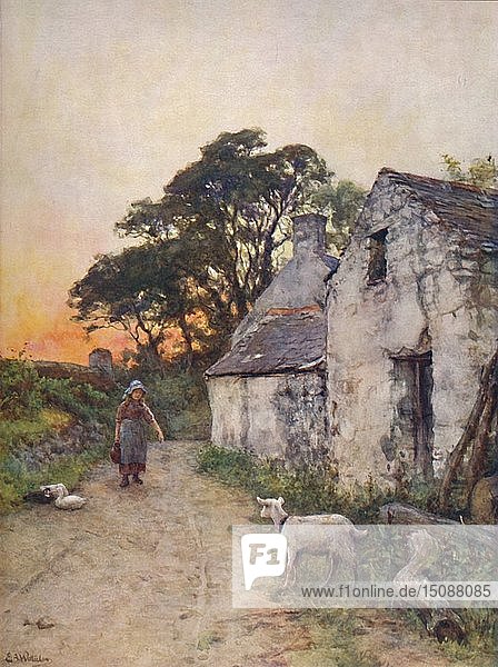 A Village Lane  South Wales   Ende des 19. bis Anfang des 20. Jahrhunderts. Schöpfer: Sir Ernest Albert Waterlow.
