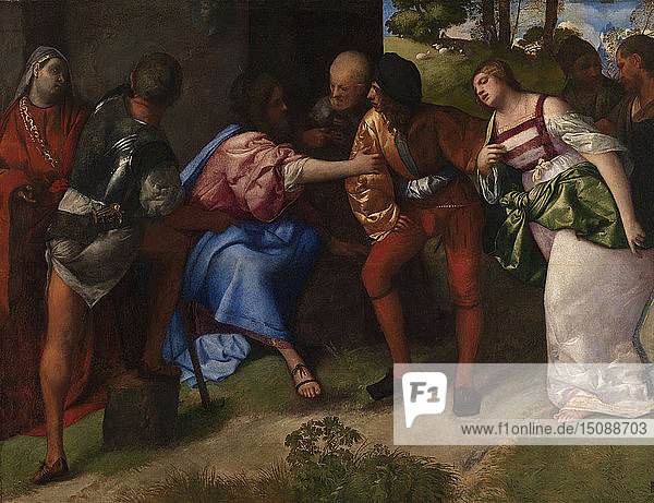 Christus und die Frau  die den Ehebruch beging. Schöpfer: Tizian (1488-1576).