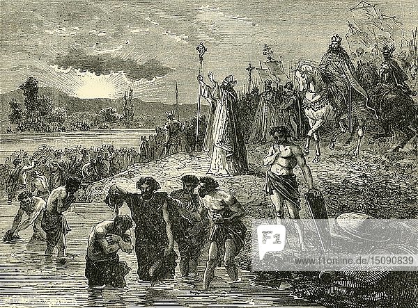 'Charlemagne Causing the Saxons to be Baptised in the Weser'  (782AD). 1890. Creator: Unknown.