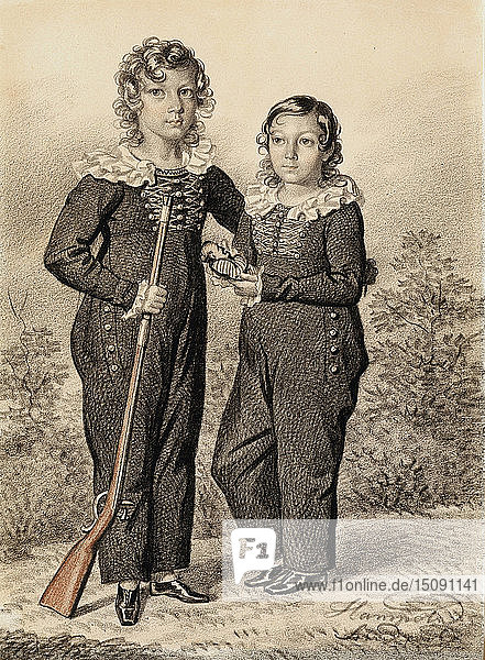 Porträt von Alexander und Alexej Dondukow-Korsakow  Ende der 1820er-Anfang der 1830er Jahre. Schöpfer: Hampeln  Carl  von (1794-nach 1880).