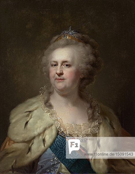 Porträt der Kaiserin Katharina II. (1729-1796)  1790er Jahre. Schöpfer: Lampi  Johann-Baptist von  der Ältere (1751-1830).