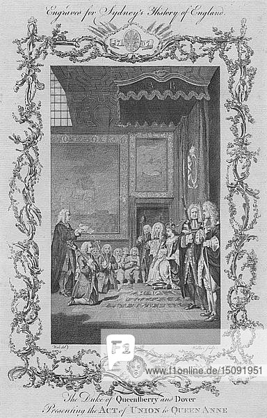 Der Herzog von Queensberry und Dover bei der Übergabe der Unionsakte an Königin Anne   1773. Schöpfer: William Walker.