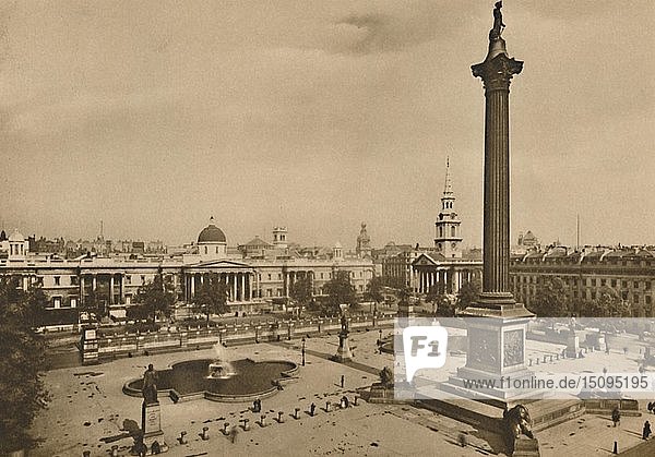 'Trafalgar Square. Where The King's Falcons Were Once Kept Along With The Royal Horses'  c1935. Creator: Unknown.