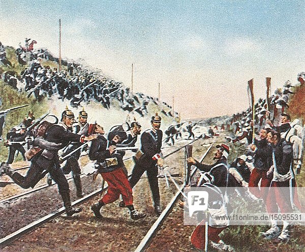 Erstürmung des Bahndamms von Nuits durch die Badener  18. Dezember 1870  (1936). Schöpfer: Unbekannt.