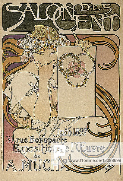 Plakat für die Ausstellung von Alphonse Mucha im Salon des Cent  Paris  Frankreich  1897. Künstler: Alphonse Mucha