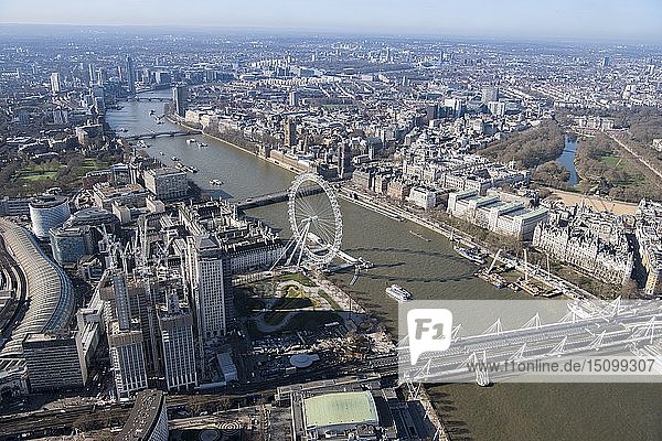 View south-west along the River Thames towards Westminster  London  2018. Creator: Historic England Staff Photographer.