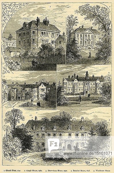 Alte Herrenhäuser in Chelsea   um 1876. Schöpfer: Unbekannt.