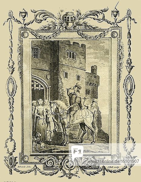 Edward der Märtyrer erstochen auf Befehl seiner Stiefmutter Elfrida in Corfe Castle   (978)  1783. Schöpfer: Unbekannt.