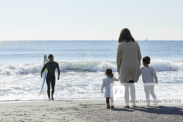 Japanese family at the beach