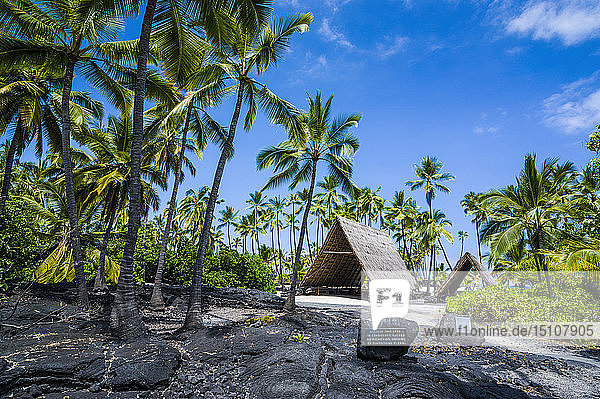 Hawaii  Big Island  Puuhonua o Honaunau National Historical Park  thatched roof house
