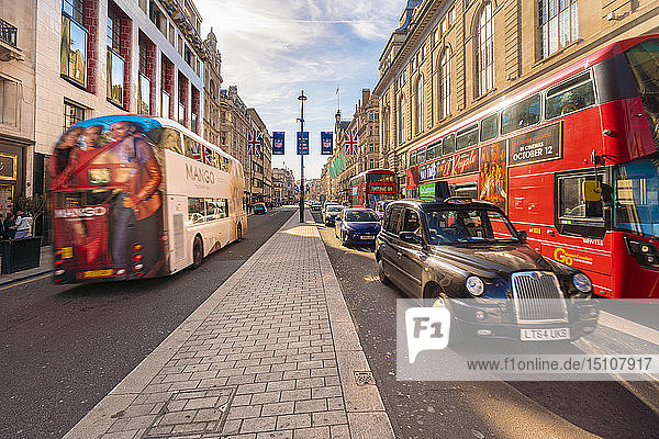 UK London trafiic on the street at Picadilly Circus