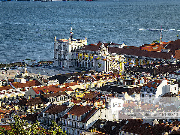View over the city with Tejo River from Miradouro da Nossa Senhora do Monte  Lisbon  Portugal