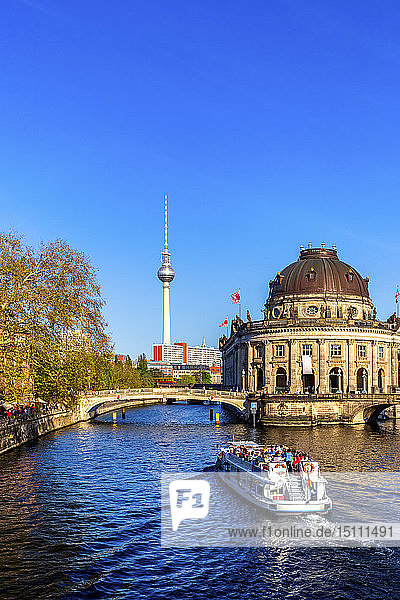 Germany  Berlin  Bode Museum  Berlin TV Tower and ship on Spree