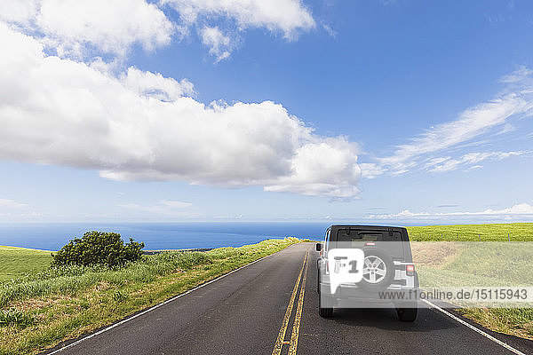 USA  Hawaii  Big Island  Kohala Mountain  off road vehicle on Kohala Mountain road