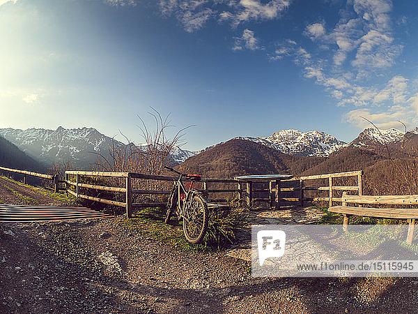 Spain Asturia Cantabrian Mountains mountain bike in mountainscape