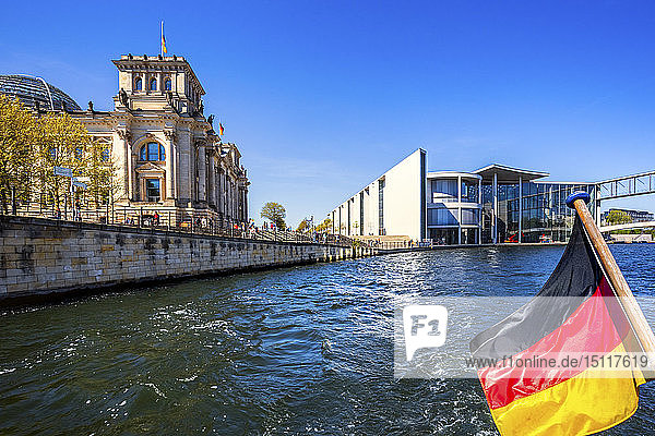 Germany  Berlin  Reichstag with Spree and German Flag