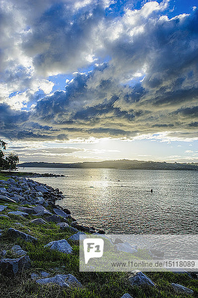 Late afternoon light at sunset over the shore of Lake Taupo  North Island  New Zealand
