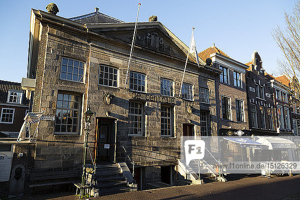 Historic facade of the butcher's hall now De Centrale on Voldergracht in Delft South Holland The Netherlands Europe