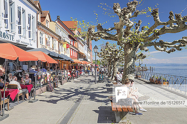 Restaurants at the promenade  Meersburg  Lake Constance  Baden-Wurttemberg  Germany  Europe