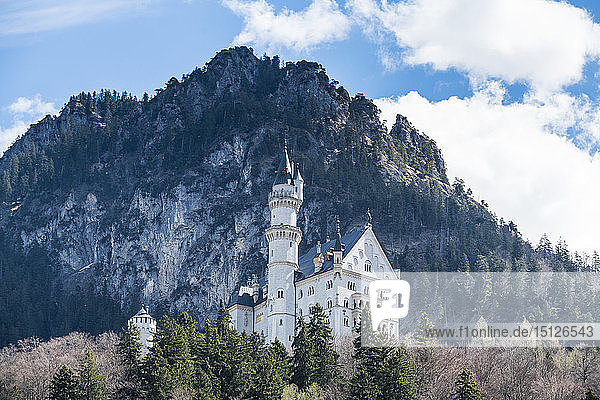 Castle Neuschwanstein with the Alps behind Schwangau Bavaria Germany Europe