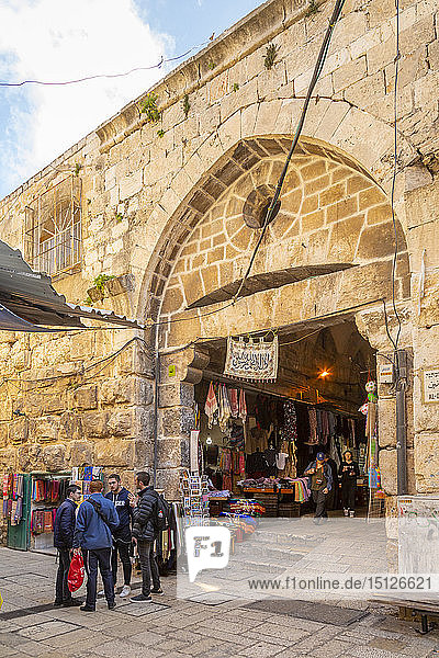 Entrance to Souk Khan al-Zeit Street in Old City  Old City  UNESCO World Heritage Site  Jerusalem  Israel  Middle East