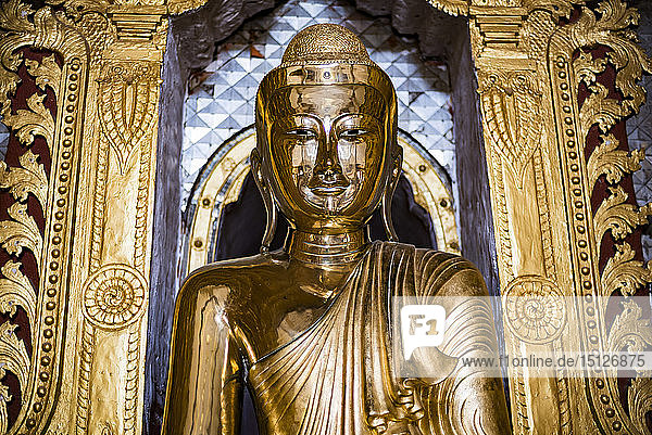 Gold Buddha statue at a Buddhist Temple at Inle Lake  Shan State  Myanmar (Burma)