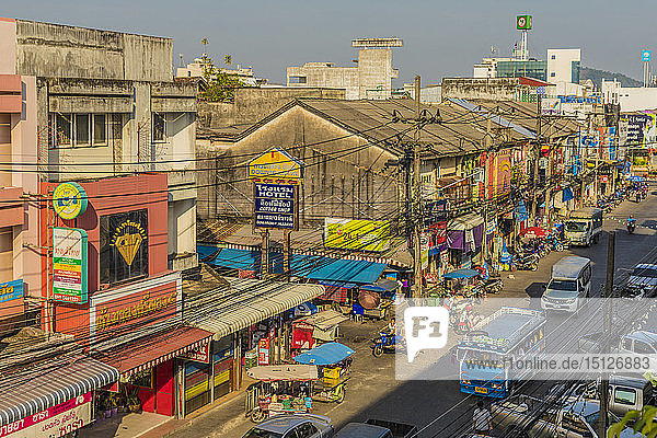 An aerial street view in Phuket old town  Phuket  Thailand  Southeast Asia  Asia