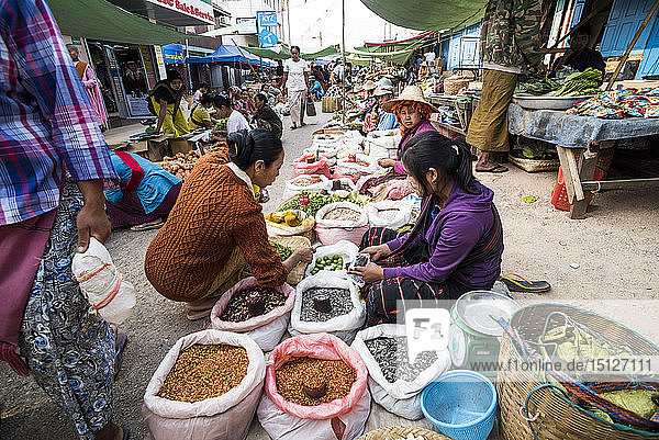 Fruit and vegetable market at Pindaya  Shan State  Myanmar (Burma)