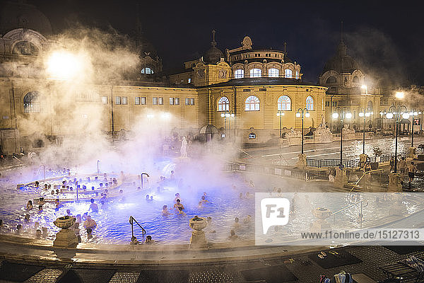 Szechenyi Thermal Baths at night  Budapest  Hungary  Europe