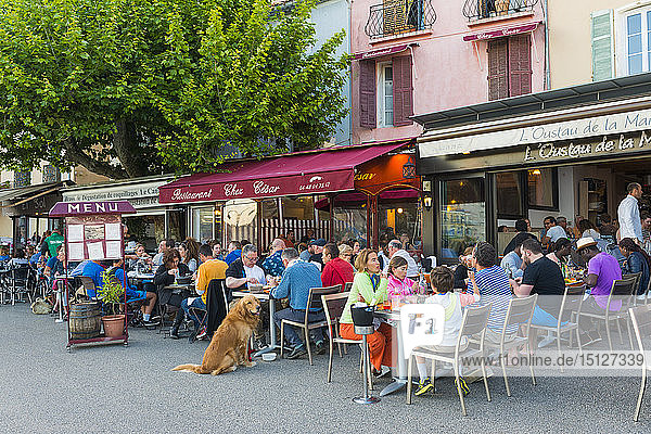 Cafe im Hafen von Cassis  Cassis  Bouches du Rhone  Provence  Provence-Alpes-Cote d'Azur  Frankreich  Europa
