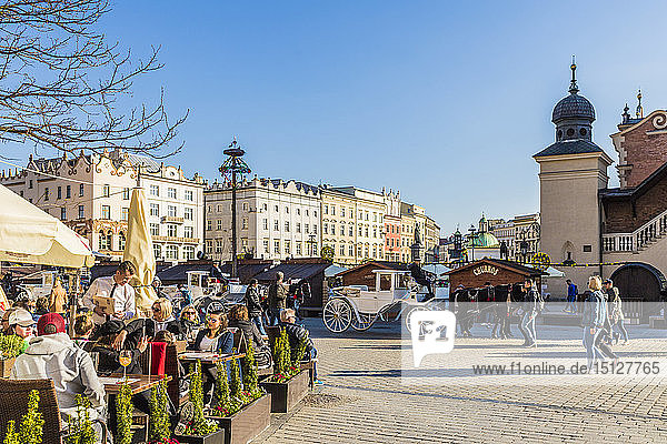 The main square  Rynek Glowny  in the medieval old town  UNESCO World Heritage Site  Krakow  Poland  Europe