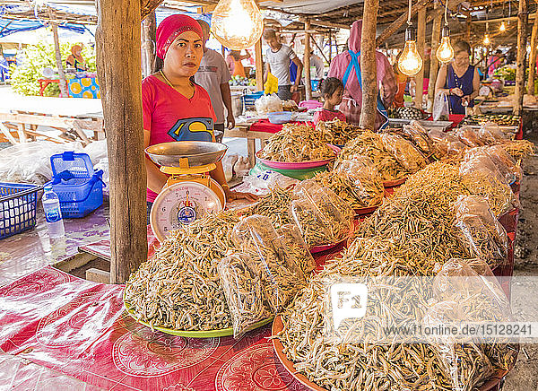 Getrockneter Fisch zum Verkauf auf dem lokalen Markt in Ao Nang  Provinz Krabi  Thailand  Südostasien  Asien
