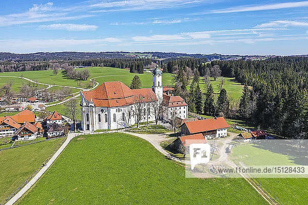 Aerial of the Pilgrimage Church of Wies UNESCO World Heritage Site Bavaria Germany Europe