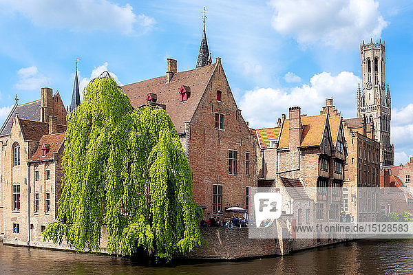 Medieval City Centre  UNESCO World Heritage Site  framed by Rozenhoedkaai canal  Bruges  West Flanders  Belgium  Europe