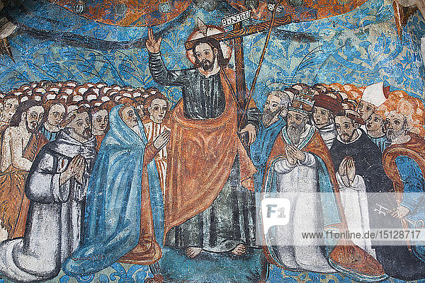 Original 16th century frescoes Convent de San Bernadino de Siena built 1552-1560 Valladolid Yucatan Mexico North America
