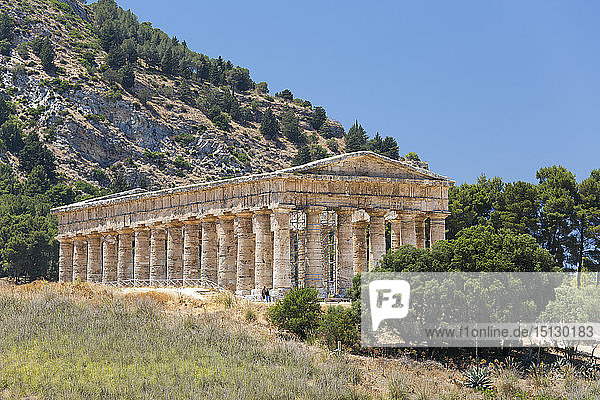 Well-preserved remains of the Doric temple at the ancient Greek city of Segesta  Calatafimi  Trapani  Sicily  Italy  Mediterranean  Europe