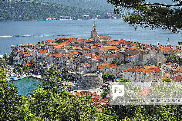 View over the Old Town of Korcula  Island of Korcula  Dalmatia  Croatia  Europe