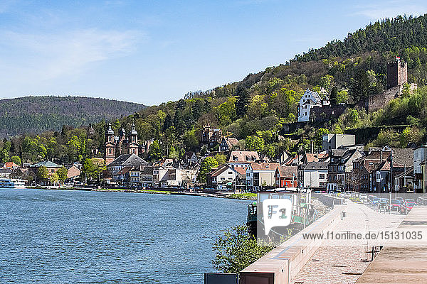 The historic town of Miltenberg along the Main River Bavaria Germany Europe