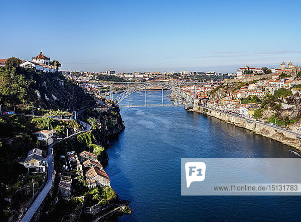 View over Douro River towards Dom Luis I Bridge  Porto  Portugal  Europe