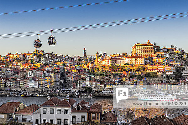 Sunset over Ribeira district and former Episcopal Palace  UNESCO World Heritage Site  Porto  Portugal  Europe