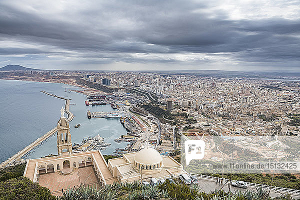View over Oran with the Santa Cruz Cathedral in the foreground  Oran  Algeria  North Africa  Africa