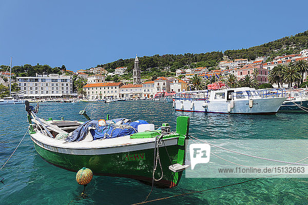 Fishing boats at the port  Hvar  Hvar Island  Dalmatia  Croatia  Europe