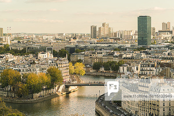 Ile Saint louis and Il de la Cite from Square of Saint-Jacques Tower Paris France Europe